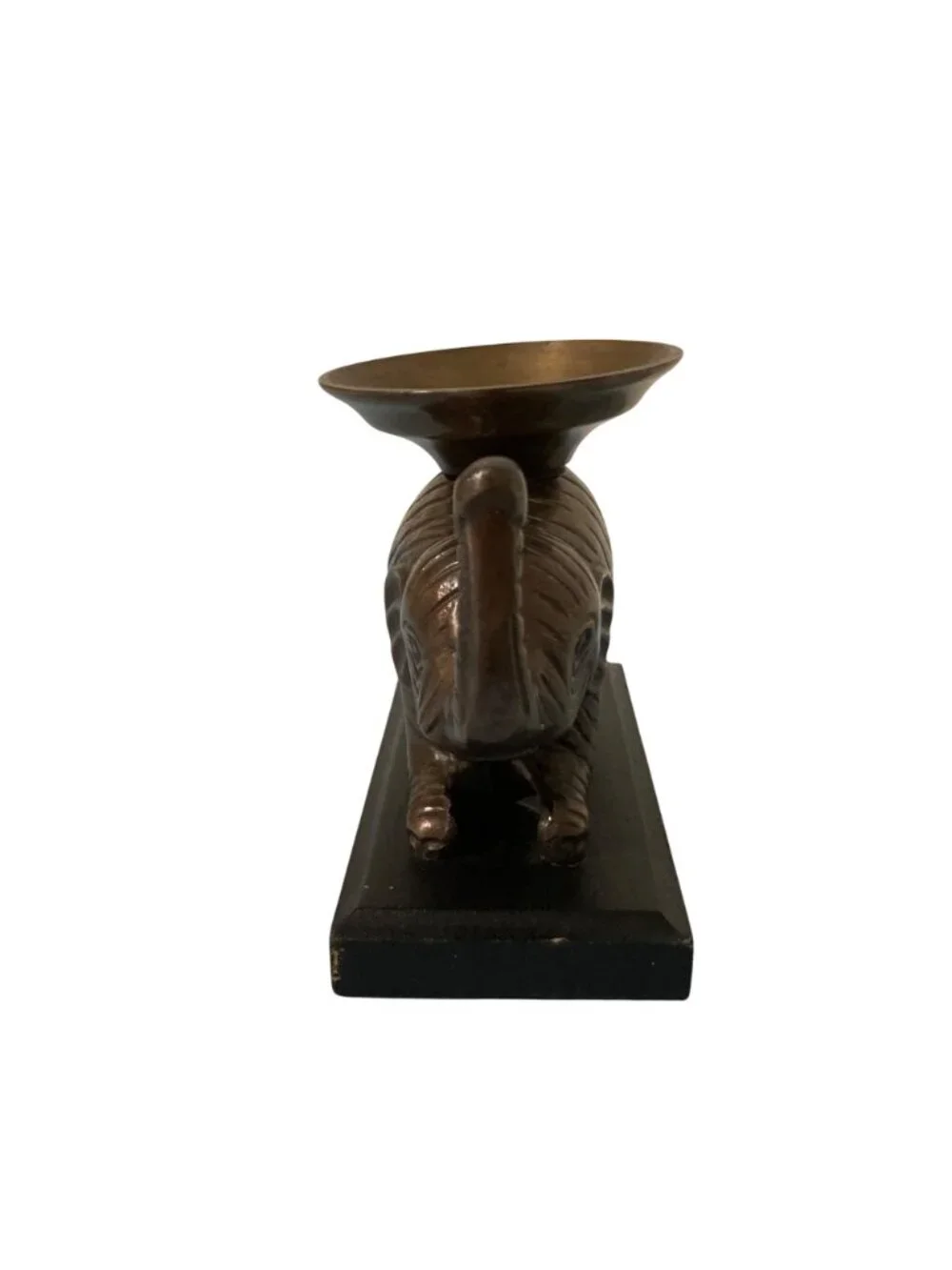Vintage Elephant Candle Holder Statue On Wooden Base